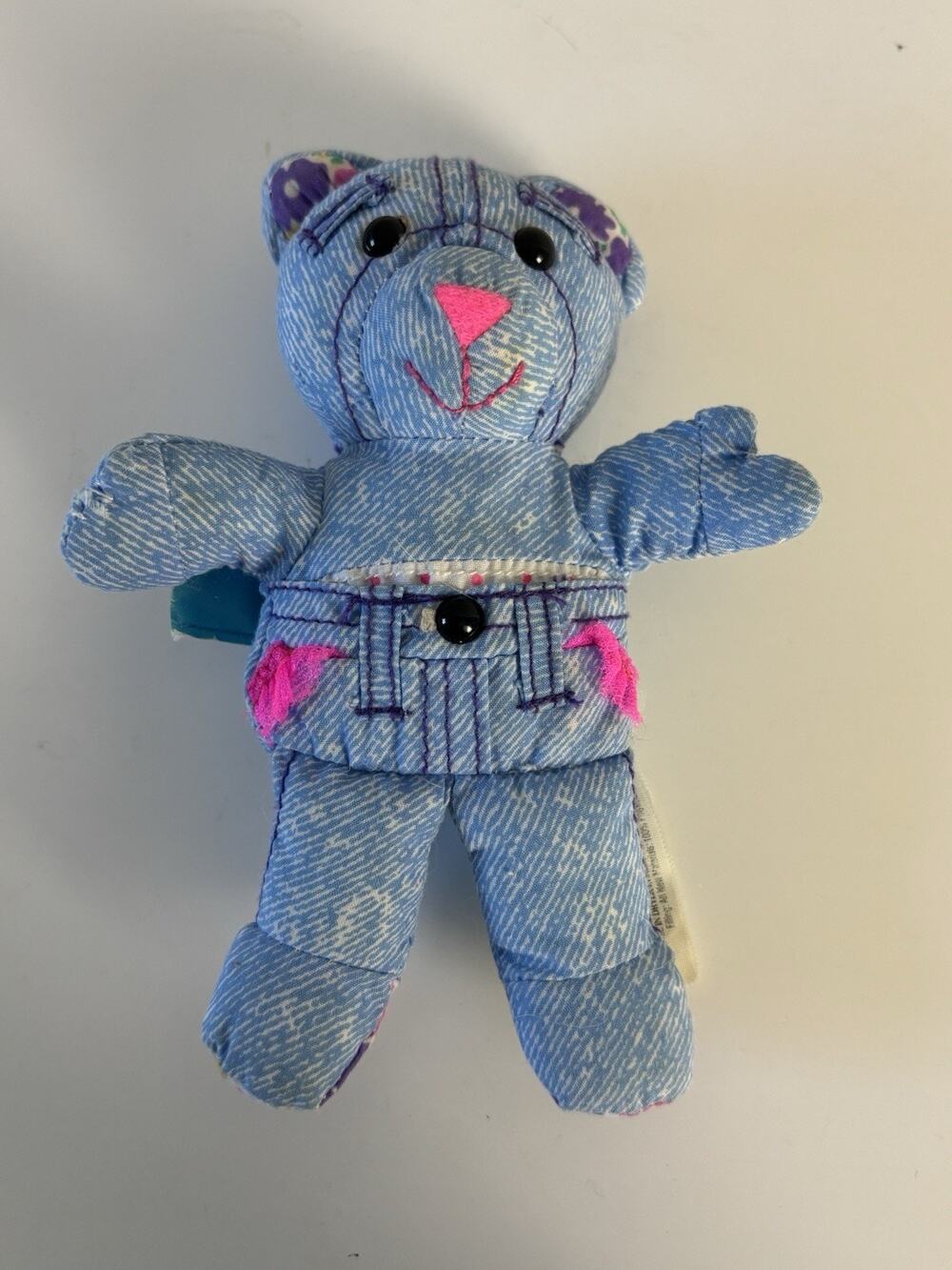 Vintage 1995 Tyco Mini Pocket Doodle Bear 6” Blue Denim Plush Retro Toy